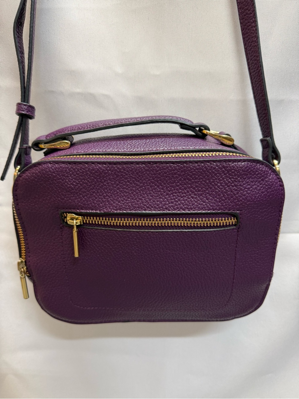 a new day Purple Pebbled Leather Crossbody with Gold Hardware